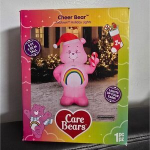 Care Bears Christmas Yard Inflatable Cheer Bear Santa Hat Candy Cane 5 ft